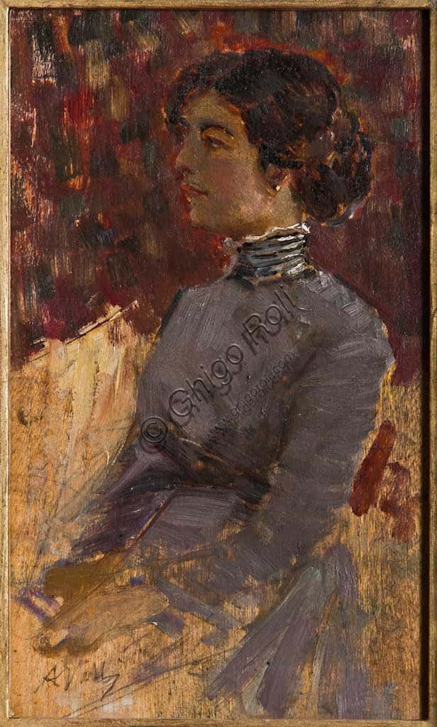 Portrait of a Lady by Augusto Valli: Oil Painting on Panel