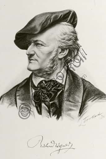 Ritratto di Richard Wagner: Litografia da Disegno a Matita e Carboncino