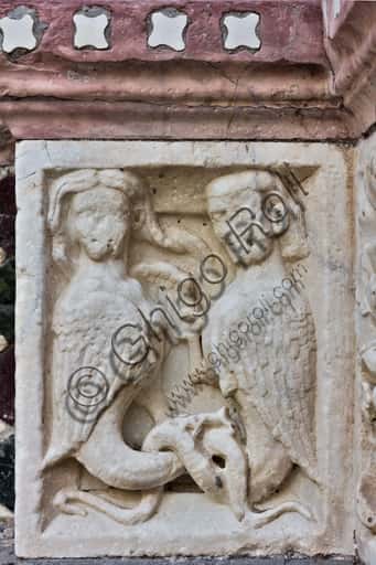 Confronting Harpies Sculpture: Relief Panel at Genoa St. Lawrence Cathedral