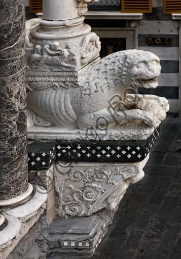 Genoa Cathedral Sculpture: Column Base with Samson by Antelami Workshop