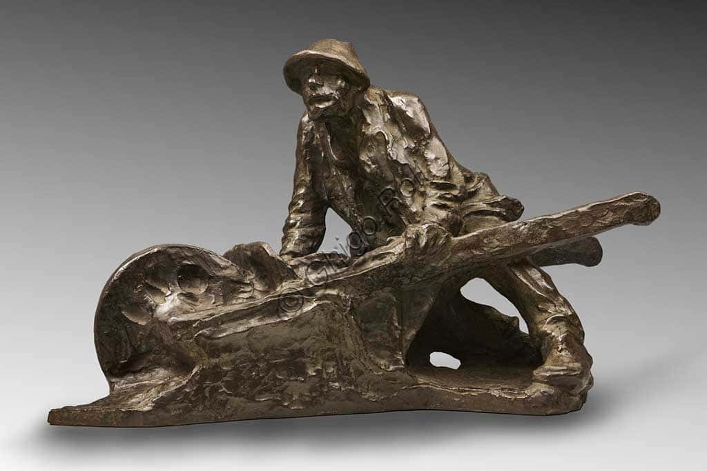 "Man with a Cart": Bronze Sculpture by Giuseppe Graziosi