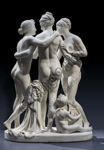 Sculpture 'The Graces and Cupid' by Thorvaldsen in Carrara Marble - The Rear Part