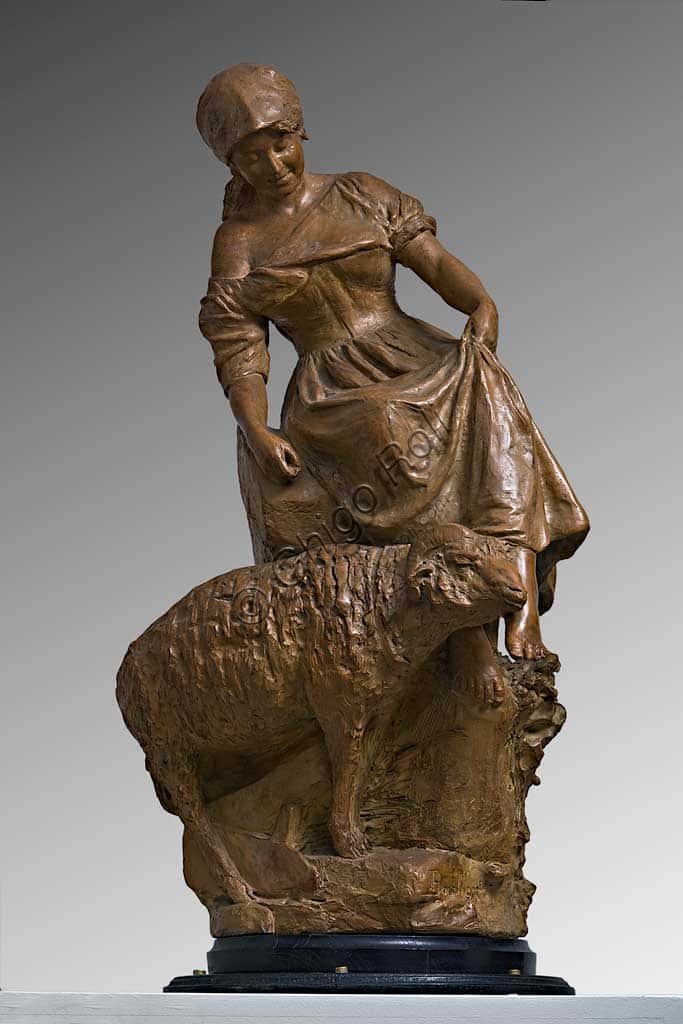 'Female Shepherd with Goat' Terracotta Sculpture by Silvestro Barberini
