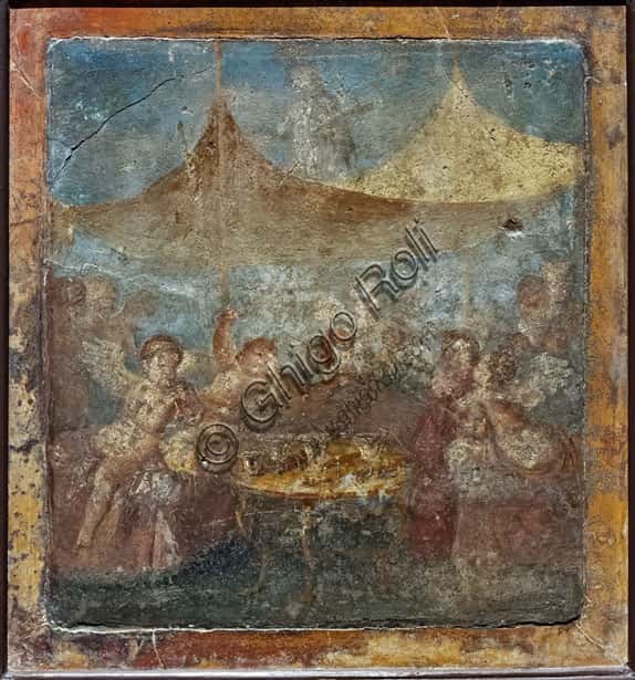 Symposium with Erotes and Psychai - Fresco from Pompeii, House of Marcus Lucretius