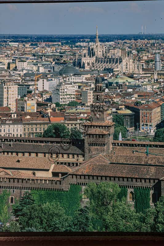 Milan Skyline: Panoramic View from Branca Tower with Sforza Castle