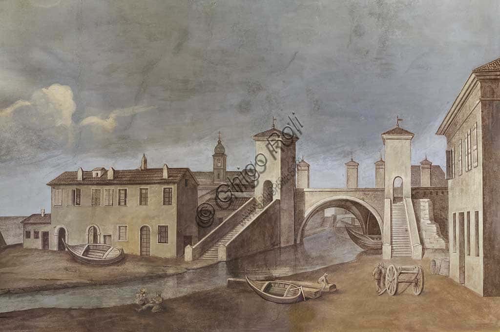 Print 'View of the four Comacchio bridges' at the Estense Castle in Ferrara