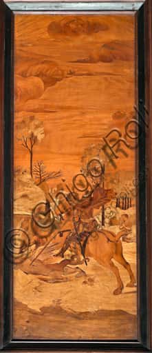 Wood Intarsia of St. George and the Dragon in Genoa Cathedral