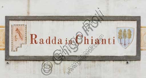 Tascione Sign of Radda in Chianti: Village Name on a Facade