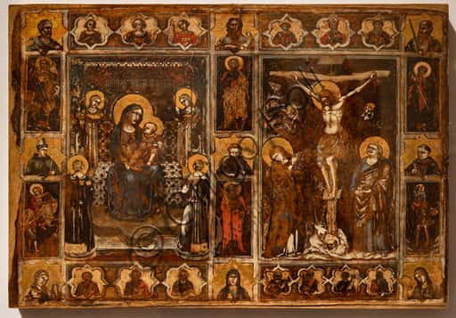 Tavoletta votiva di Puccio Capanna: Madonna col Bambino e Crocifissione