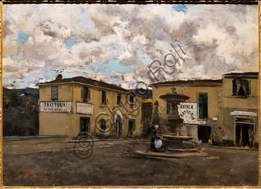 La Piazzetta di Settignano in una giornata di pioggia di Telemaco Signorini