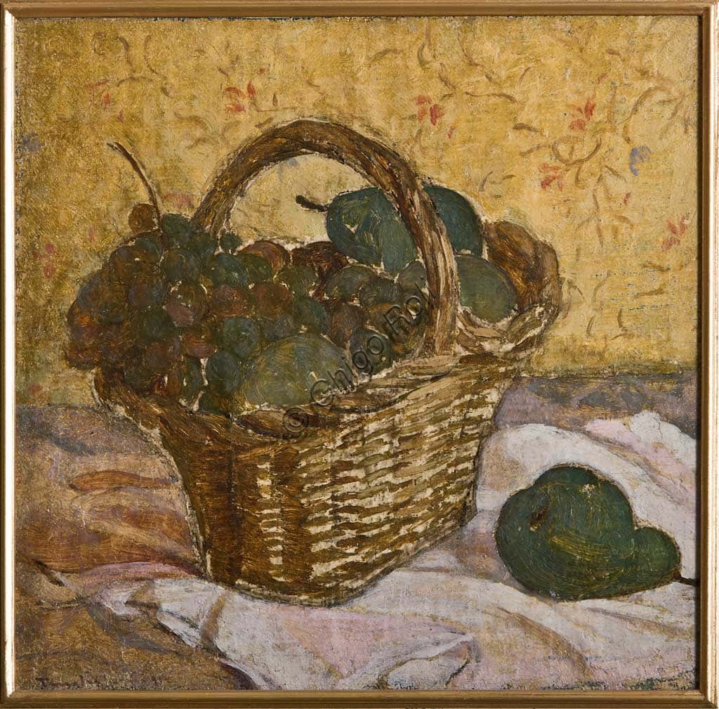 Tino Pelloni 'Natura Morta con Cesta': Dipinto Olio su Tela