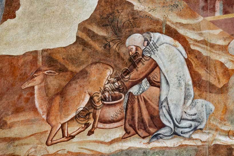 Triumph of Death: Detail of Hermit Life (Milking) by Buonamico Buffalmacco