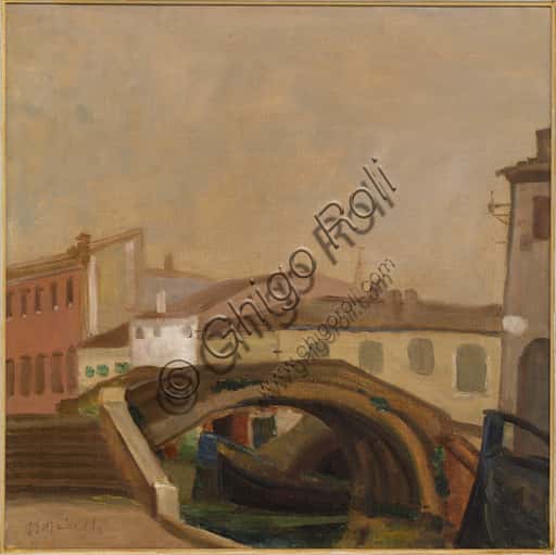 Case con ponte a Chioggia - Dipinto di Ugo Martelli