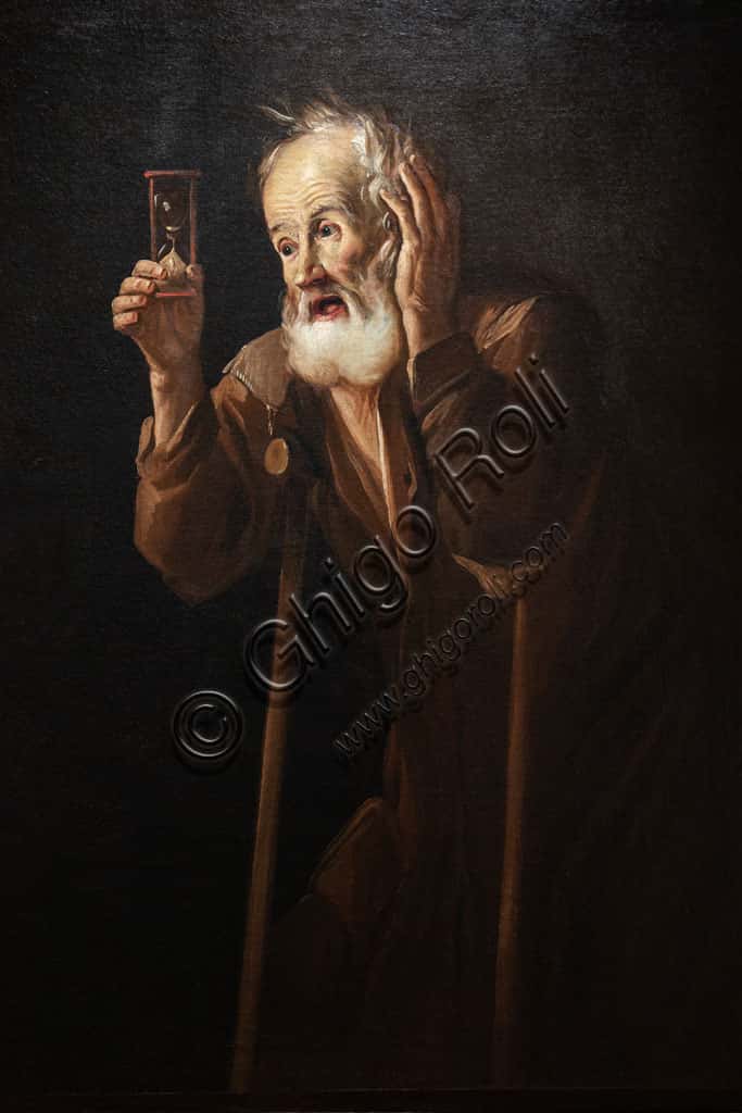 Old Man holding a hourglass by Antonio Cifrondi in Brescia