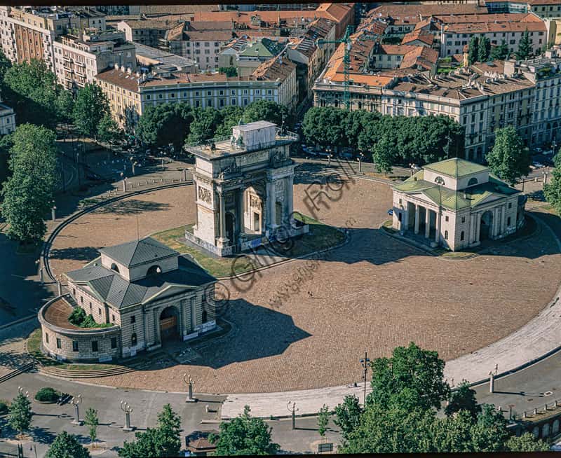 View of the Arch of Peace in Milan from the Branca Tower
