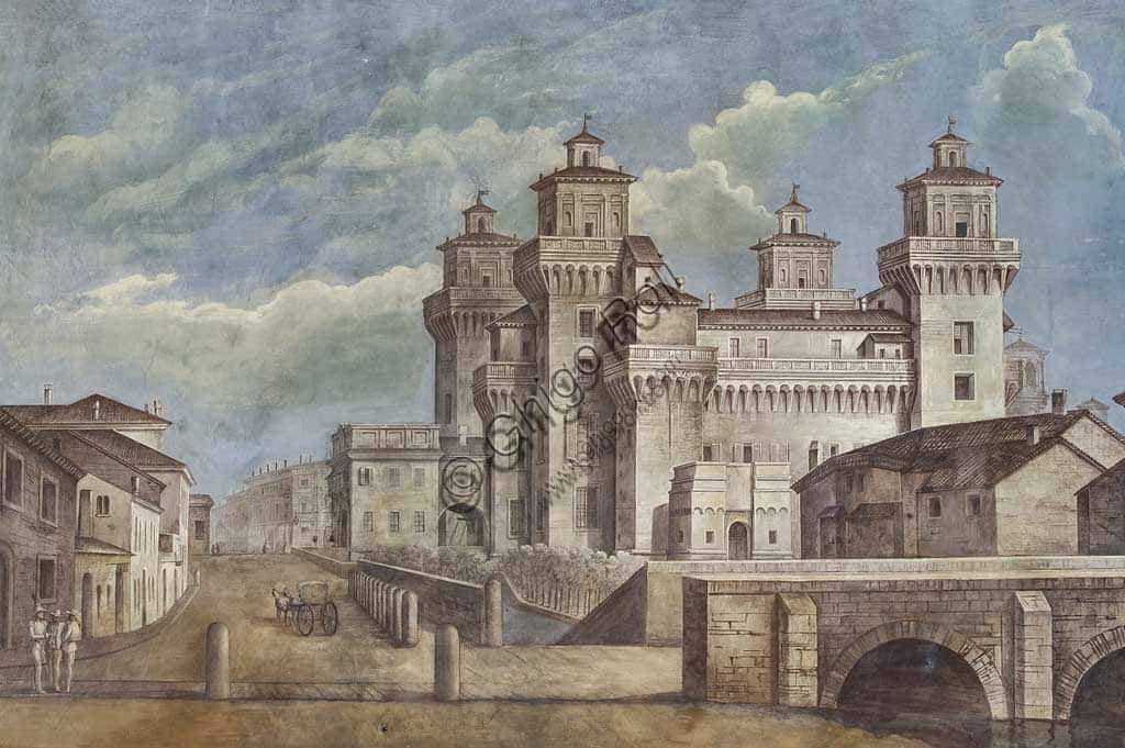 Castello Estense di Ferrara: Veduta Storica in Stampa Antica