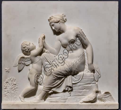 Venus Consoling Cupid: Neoclassical Marble Relief by Thorvaldsen