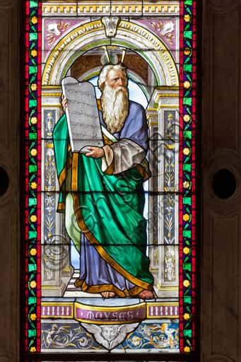 Moses Stained Glass by Pompeo Bertini in Genoa Cathedral