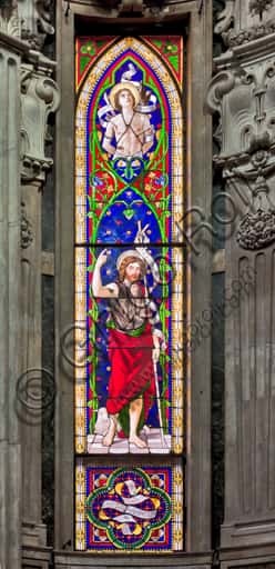 Stained-Glass Window of St. John the Baptist in Genoa Cathedral