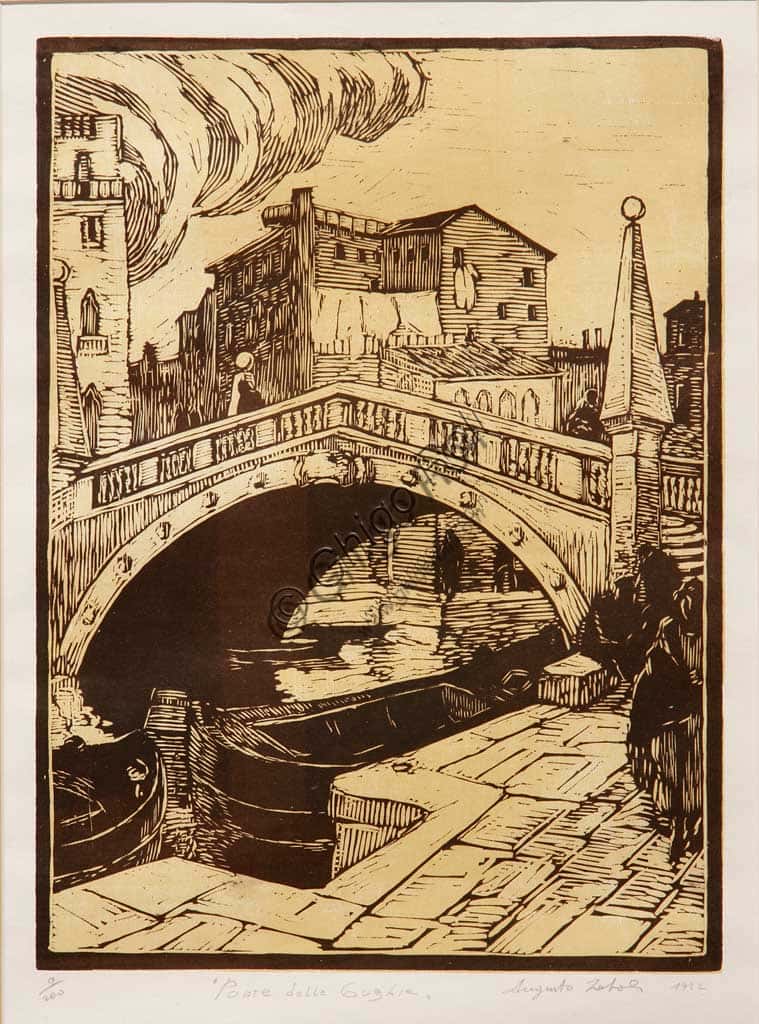 Augusto Zoboli: 'The Bridge of the Spires' Xylograph - Assicoop Unipol Collection
