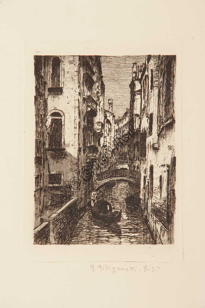 Acquaforte Canale Veneziano con Palazzo Barbarigo di Giuseppe Miti Zanetti