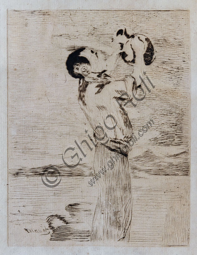 Acquaforte Le Buveur d'Eau di Edouard Manet, stampa originale ottocentesca