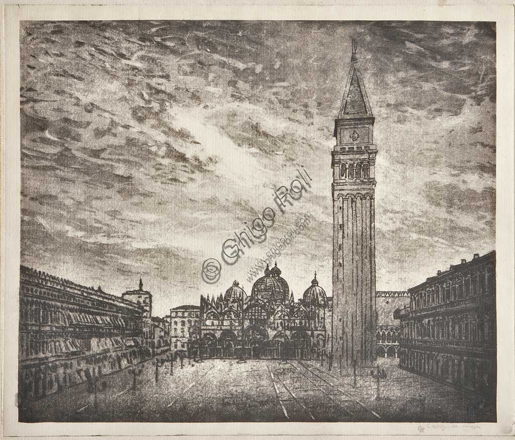 Acquaforte Piazza San Marco Venezia Giuseppe Miti Zanetti Collezione Assicoop Unipol