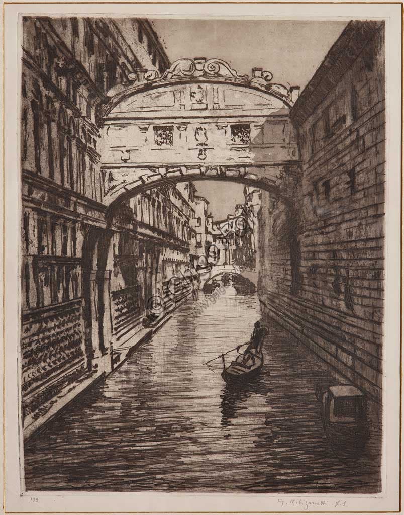 Acquaforte del Ponte dei Sospiri di Venezia realizzata da Giuseppe Miti Zanetti