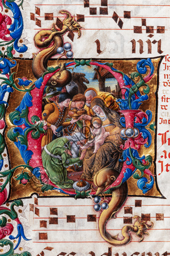 Ministura Adorazione dei Magi, Liberale da Verona, corale 19.4 Libreria Piccolomini Siena