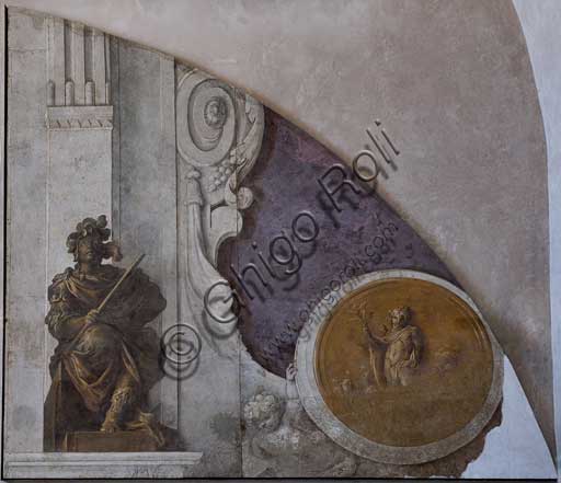 Particolare di affreschi con figura allegorica, Sale Montalto, seminterrato Palazzo dei Normanni, Palermo
