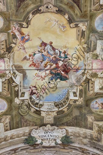 Dettaglio degli affreschi del XVIII secolo nella Sala dei Teatini, ex Chiesa di San Vincenzo a Piacenza