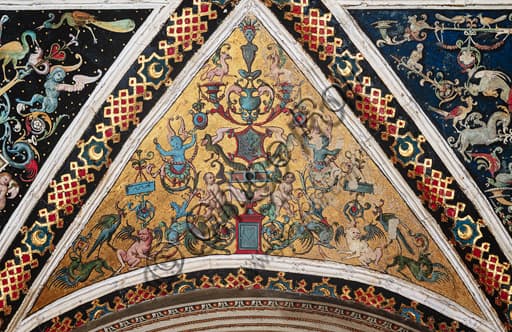 Dettaglio degli affreschi della volta con grottesche all'antica, ispirate alla Domus Aurea, nella Libreria Piccolomini del Duomo di Siena