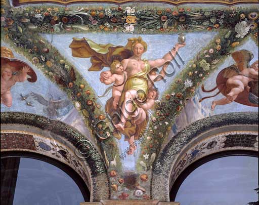 Affresco Amore e Psiche di Raffaello, Psiche dagli inferi con Amorini, Villa Farnesina Roma