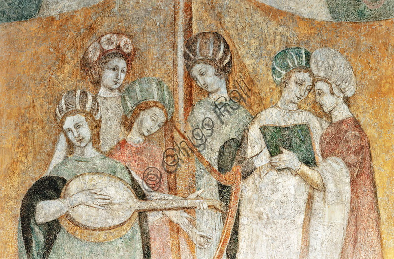 Dettaglio affresco Bicocca degli Arcimboldi Milano donne che suonano musica rinascimentale
