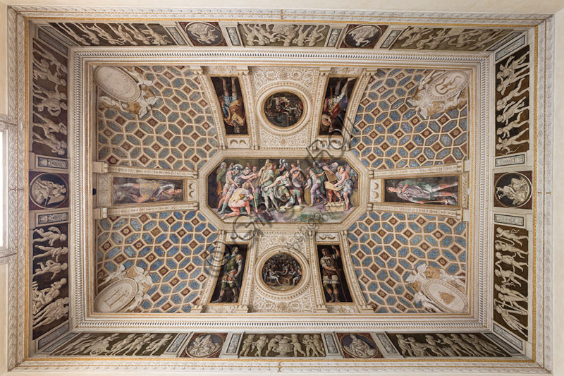 Affresco della volta con Cesare che brucia le lettere di Pompeo, Camera degli Imperatori, Palazzo Te Mantova