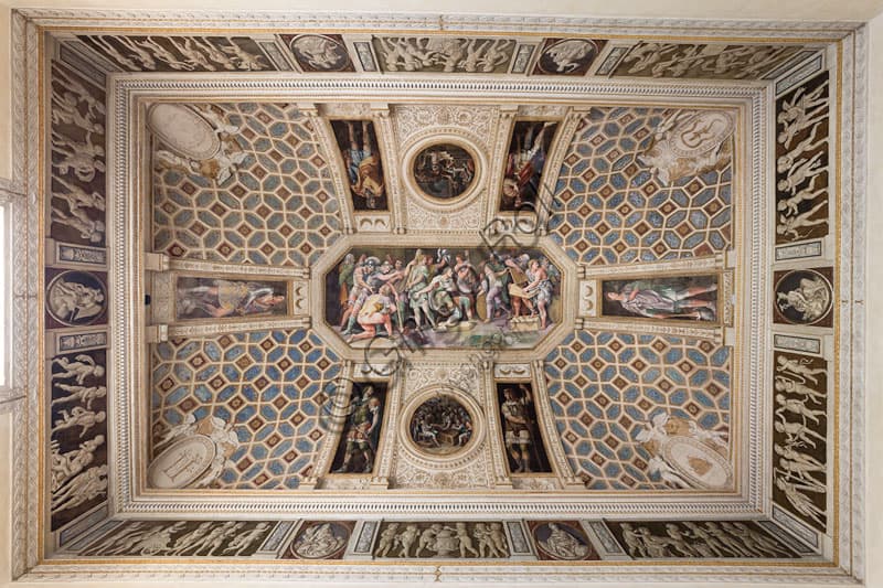 Affresco della volta con Cesare che brucia le lettere di Pompeo, Camera degli Imperatori, Palazzo Te Mantova