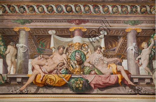 Affresco finto loggiato con cippo funerario Federico Gonzaga Rocca Rossi Parma arte rinascimentale