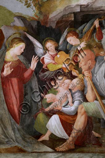 Adorazione dei Pastori con Angeli Musici, affresco di Gaudenzio Ferrari a Vercelli nella Cappella della Beata Vergine, Chiesa di San Cristoforo
