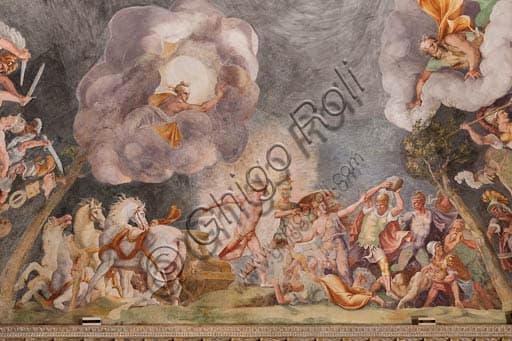 Particolare affresco Giulio Romano: Enea atterrato da Diomede, Sala di Troia, Palazzo Ducale Mantova