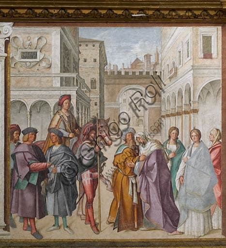 Affresco Incontro di San Gioacchino e Sant'Anna di Boccaccio Boccaccino, Duomo di Cremona, navata mediana