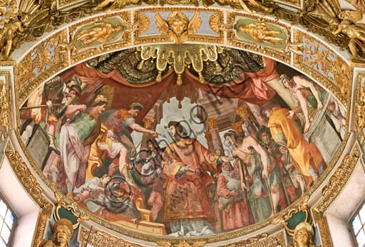 Affresco di San Lorenzo che indica i poveri, catino absidale del Duomo di Genova (Cattedrale di San Lorenzo), opera di Lazzaro Tavarone.