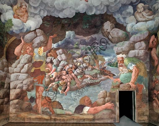 Affresco della Sala dei Giganti, parete Ovest, Palazzo Te Mantova, opera di Giulio Romano 1532-1534