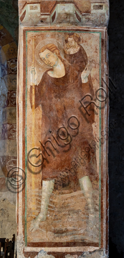 Affresco medievale di San Cristoforo, Orvieto, Badia dei Santi Severo e Martirio, XIII secolo.