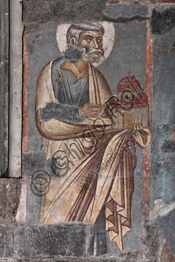 Particolare dell'affresco con San Pietro, Duomo di Genova, pittura bizantineggiante del 1300