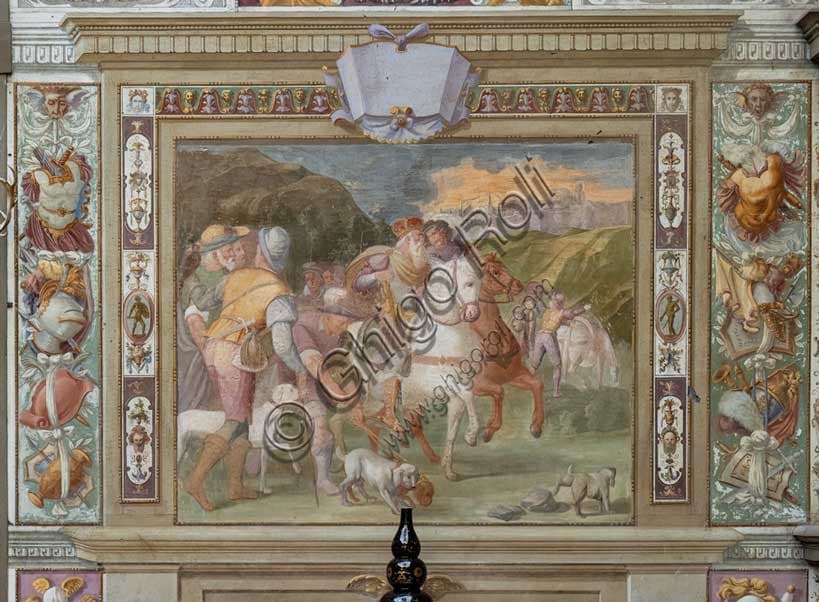 Dettaglio affresco Scena di Caccia di Cosimo Daddi, Villa Medicea La Petraia, Firenze