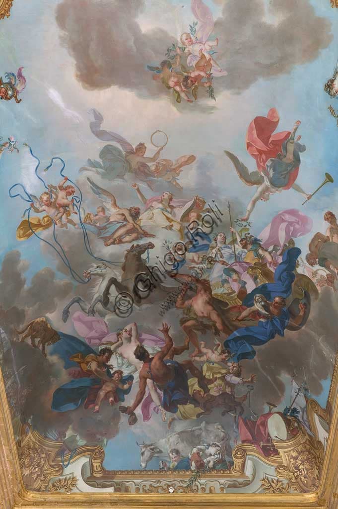 Particolare affresco Trionfo della Pace con carro di Pace e Marte, Claudio Francesco Beaumont, Palazzo Reale Torino