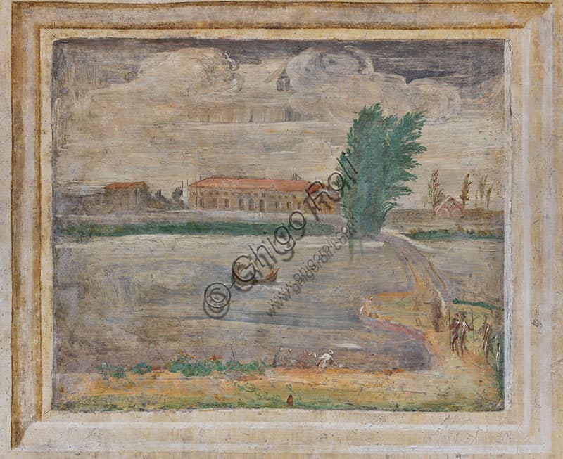 Affresco veduta di Palazzo Te in costruzione, parete nord Camera di Ovidio, Palazzo Te Mantova