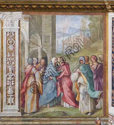 Affresco della Visitazione di Boccaccio Boccaccino, Duomo di Cremona, interno, dettaglio rinascimentale