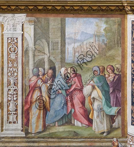 Affresco della Visitazione di Boccaccio Boccaccino, Duomo di Cremona, interno, dettaglio rinascimentale