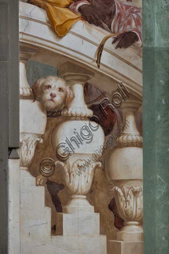 Parte dell'affresco Fasti Medicei del Volterrano con i duchi de' Medici e un cagnolino, Villa La Petraia, Firenze